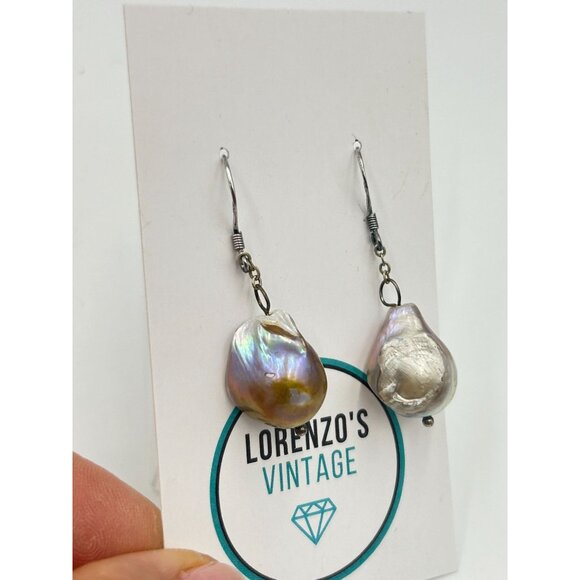 Baroque Pearl Dangle Earrings with Sterling Silver Hooks Dangling Earrings - Picture 2 of 6